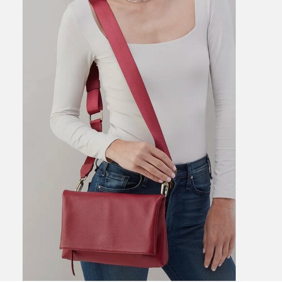 Hobo Grant Foldover Crossbody Wine Red Leather Zip Phone...